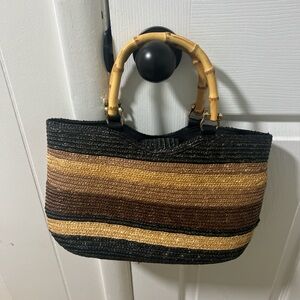 St. John's Bay Black and Brown Tote with Bamboo Handles
